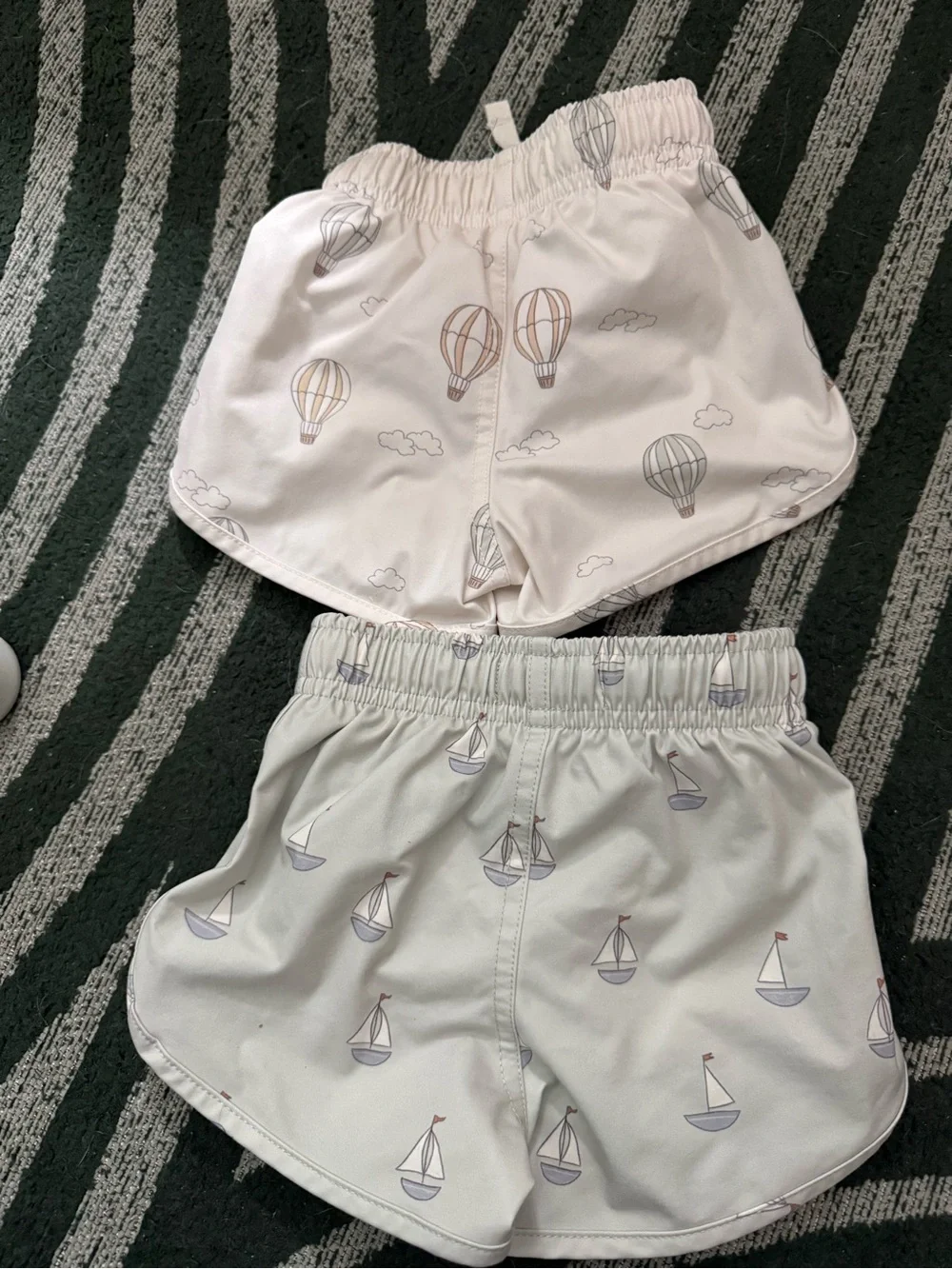 Quincy Mae Kids Swim Trunks in Cream and Light Gray Nautical Print